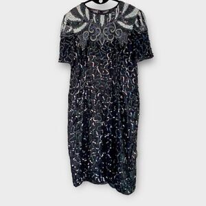 VINTAGE Robert Anthony 100% silk beaded sequin gown size 14